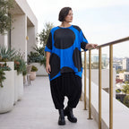 Damen Shirt Avantgarde Baumwolle Blau/Schwarz, A-Form, Punkte, Kurzarm, Oversize große Größen – Funky Diva