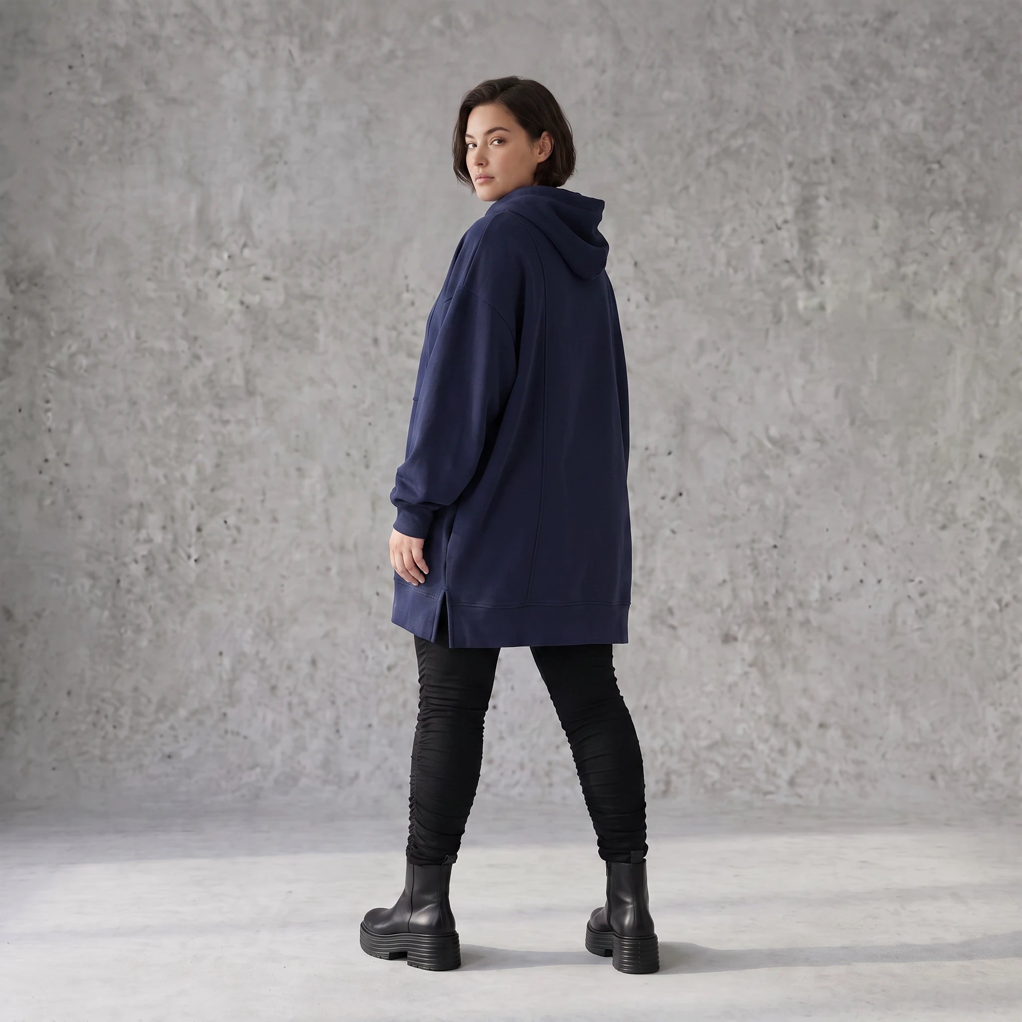 Damen Hoody Avantgarde Baumwolle Blau, gerader Schnitt, Kapuze, Oversize große Größen – Rafay