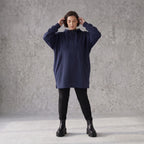 Damen Hoody Avantgarde Baumwolle Blau, gerader Schnitt, Kapuze, Oversize große Größen – Rafay