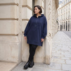 Damen Hoody Avantgarde Baumwolle Blau, gerader Schnitt, Kapuze, Oversize große Größen – Rafay