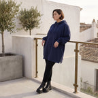 Damen Hoody Avantgarde Baumwolle Blau, gerader Schnitt, Kapuze, Oversize große Größen – Rafay