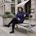 Damen Hoody Avantgarde Baumwolle Blau, gerader Schnitt, Kapuze, Oversize große Größen – Rafay