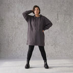 Damen Hoody Avantgarde Baumwolle Anthrazit, gerader Schnitt, Kapuze, Oversize große Größen – Rafay