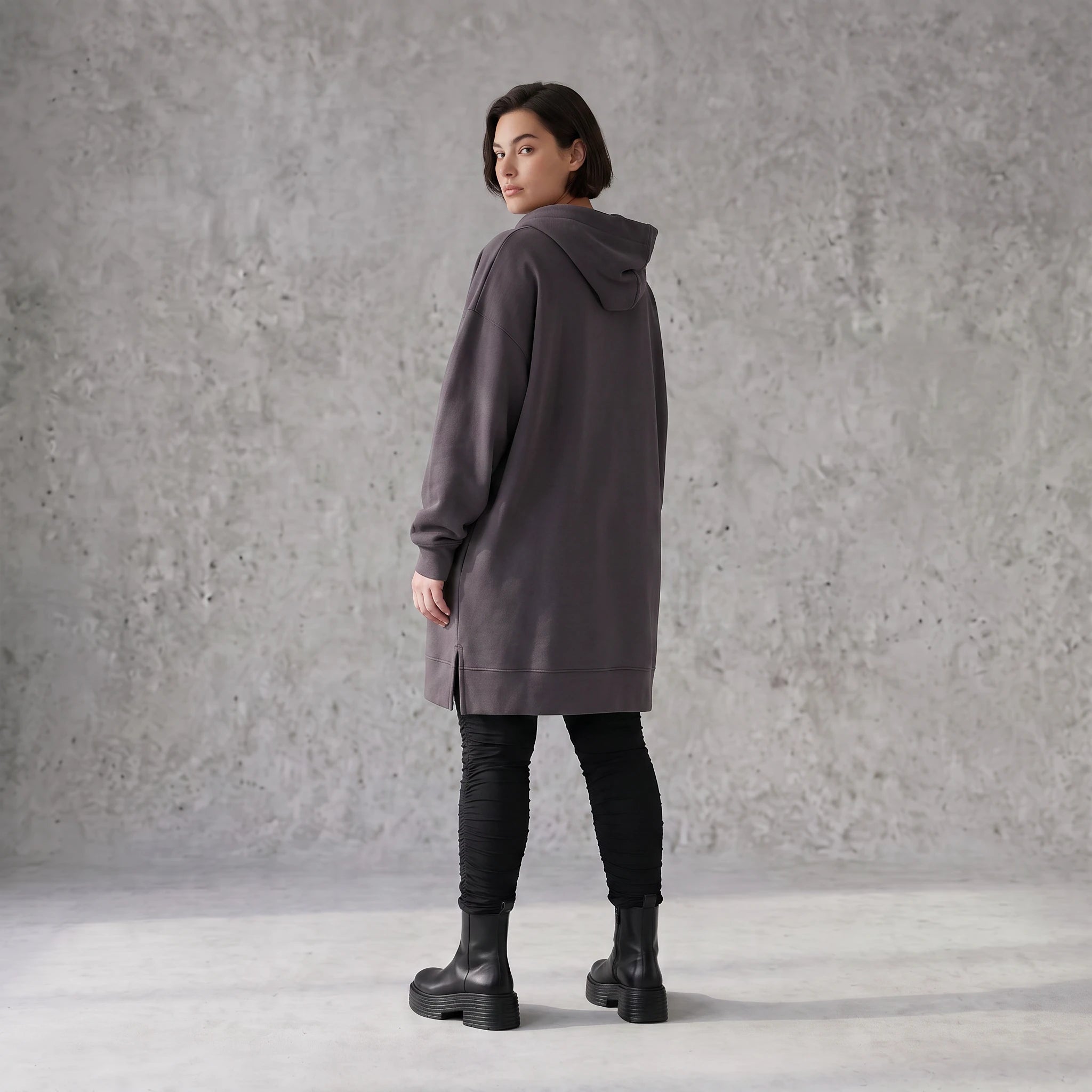 Damen Hoody Avantgarde Baumwolle Anthrazit, gerader Schnitt, Kapuze, Oversize große Größen – Rafay