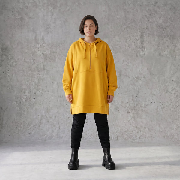 Damen Hoody Avantgarde Baumwolle Gelb, gerader Schnitt, Kapuze, Oversize große Größen – Rafay