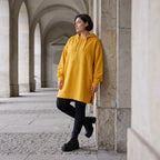 Damen Hoody Avantgarde Baumwolle Gelb, gerader Schnitt, Kapuze, Oversize große Größen – Rafay