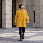 Damen Hoody Avantgarde Baumwolle Gelb, gerader Schnitt, Kapuze, Oversize große Größen – Rafay