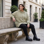 Damen Hoody Avantgarde Baumwolle Beige, gerade Form, Reißverschluss, Oversize große Größen – Rafay