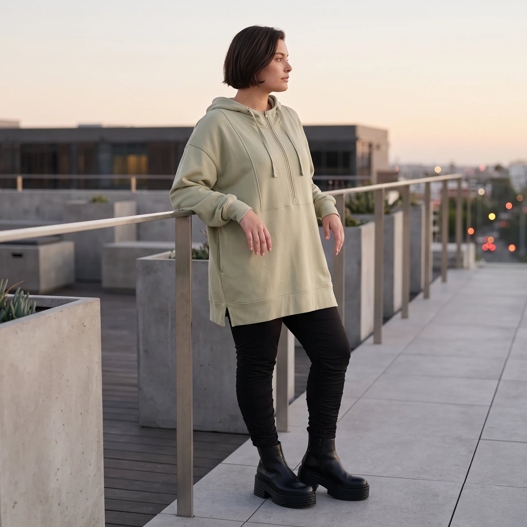 Damen Hoody Avantgarde Baumwolle Beige, gerade Form, Reißverschluss, Oversize große Größen – Rafay