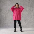 Damen Hoody Avantgarde Baumwolle Pink, gerader Schnitt, Reißverschluss, Oversize große Größen – Rafay