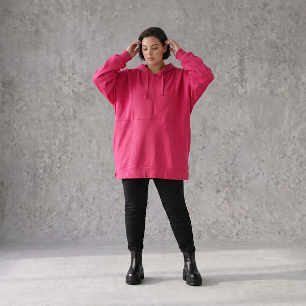 Damen Hoody Avantgarde Baumwolle Pink, gerader Schnitt, Reißverschluss, Oversize große Größen – Rafay