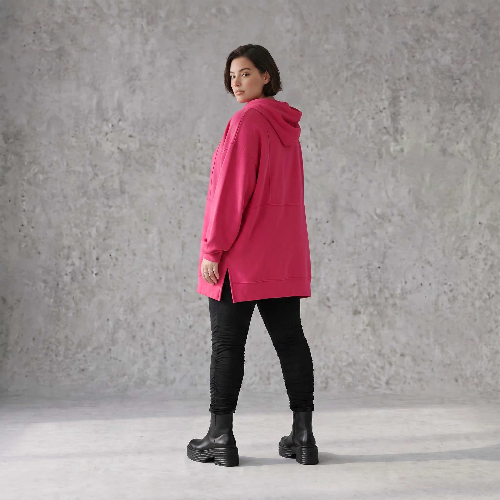 Damen Hoody Avantgarde Baumwolle Pink, gerader Schnitt, Reißverschluss, Oversize große Größen – Rafay