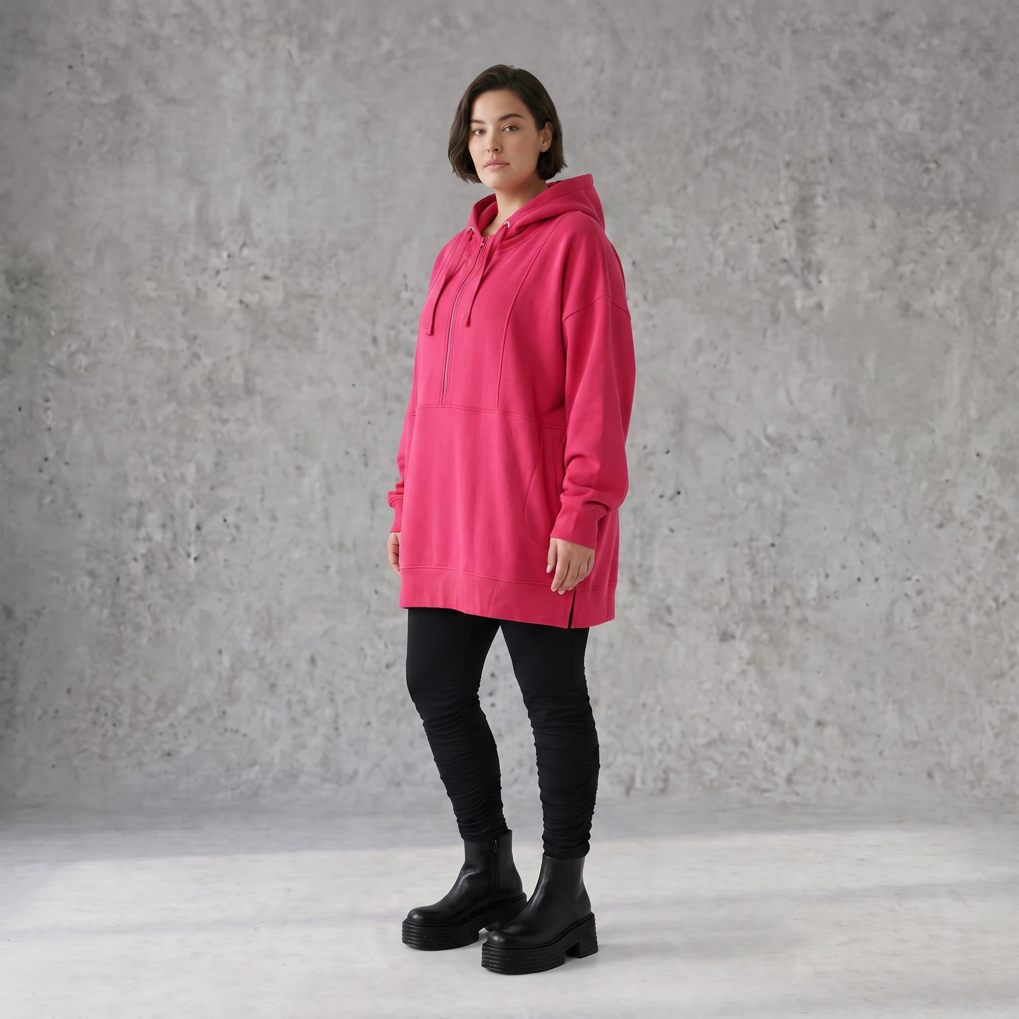 Damen Hoody Avantgarde Baumwolle Pink, gerader Schnitt, Reißverschluss, Oversize große Größen – Rafay