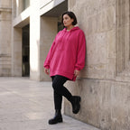 Damen Hoody Avantgarde Baumwolle Pink, gerader Schnitt, Reißverschluss, Oversize große Größen – Rafay