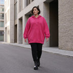 Damen Hoody Avantgarde Baumwolle Pink, gerader Schnitt, Reißverschluss, Oversize große Größen – Rafay