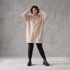 Damen Hoody Avantgarde Baumwolle Beige, gerader Schnitt, Kapuze, Oversize große Größen – Rafay