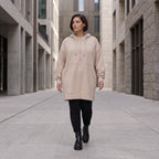 Damen Hoody Avantgarde Baumwolle Beige, gerader Schnitt, Kapuze, Oversize große Größen – Rafay
