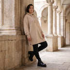 Damen Hoody Avantgarde Baumwolle Beige, gerader Schnitt, Kapuze, Oversize große Größen – Rafay