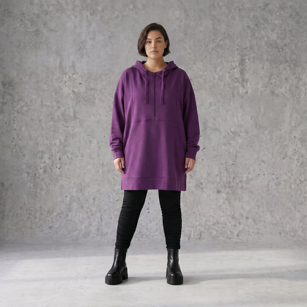 Damen Hoody Avantgarde Baumwolle Lila, gerader Schnitt, Reißverschluss, Oversize große Größen – Rafay