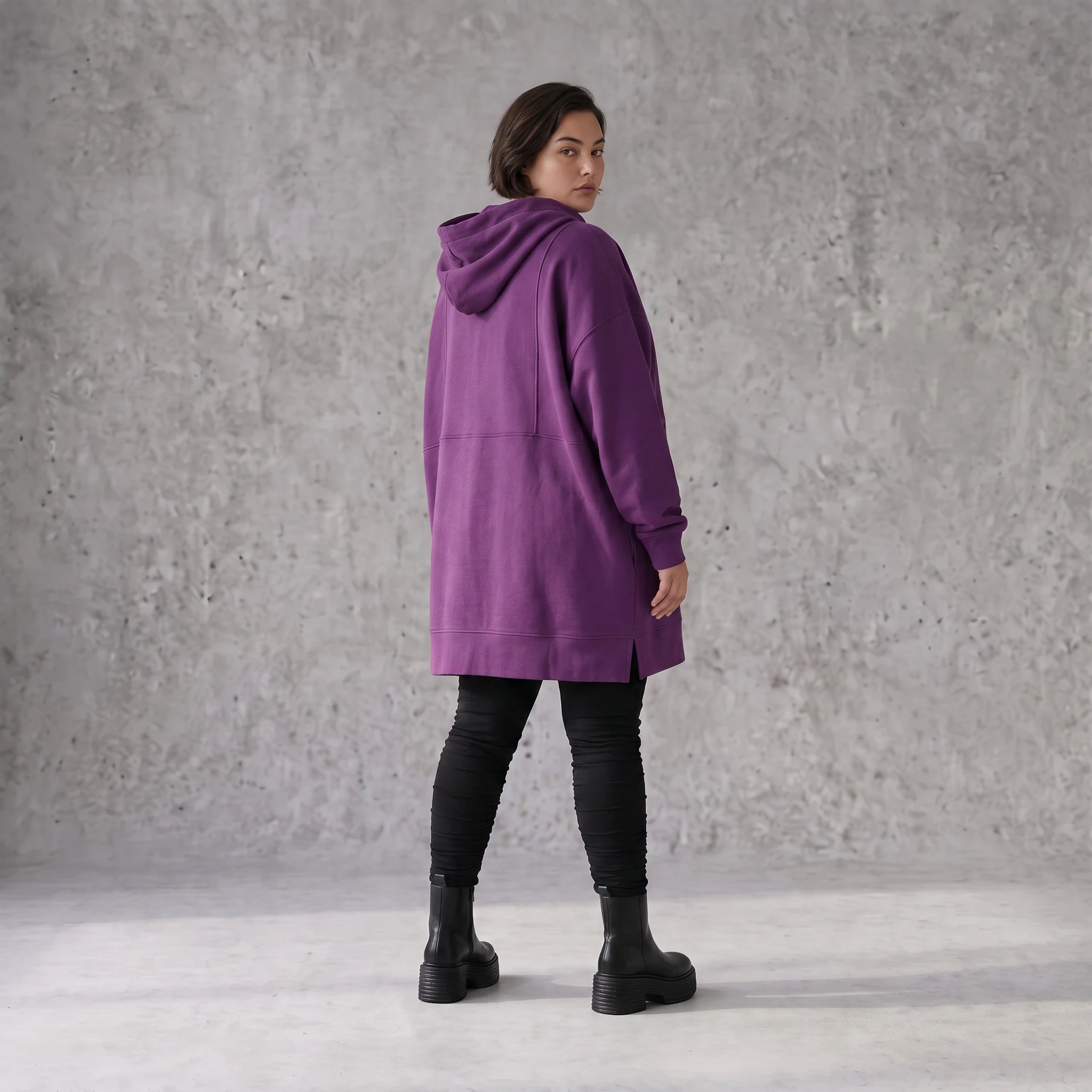 Damen Hoody Avantgarde Baumwolle Lila, gerader Schnitt, Reißverschluss, Oversize große Größen – Rafay