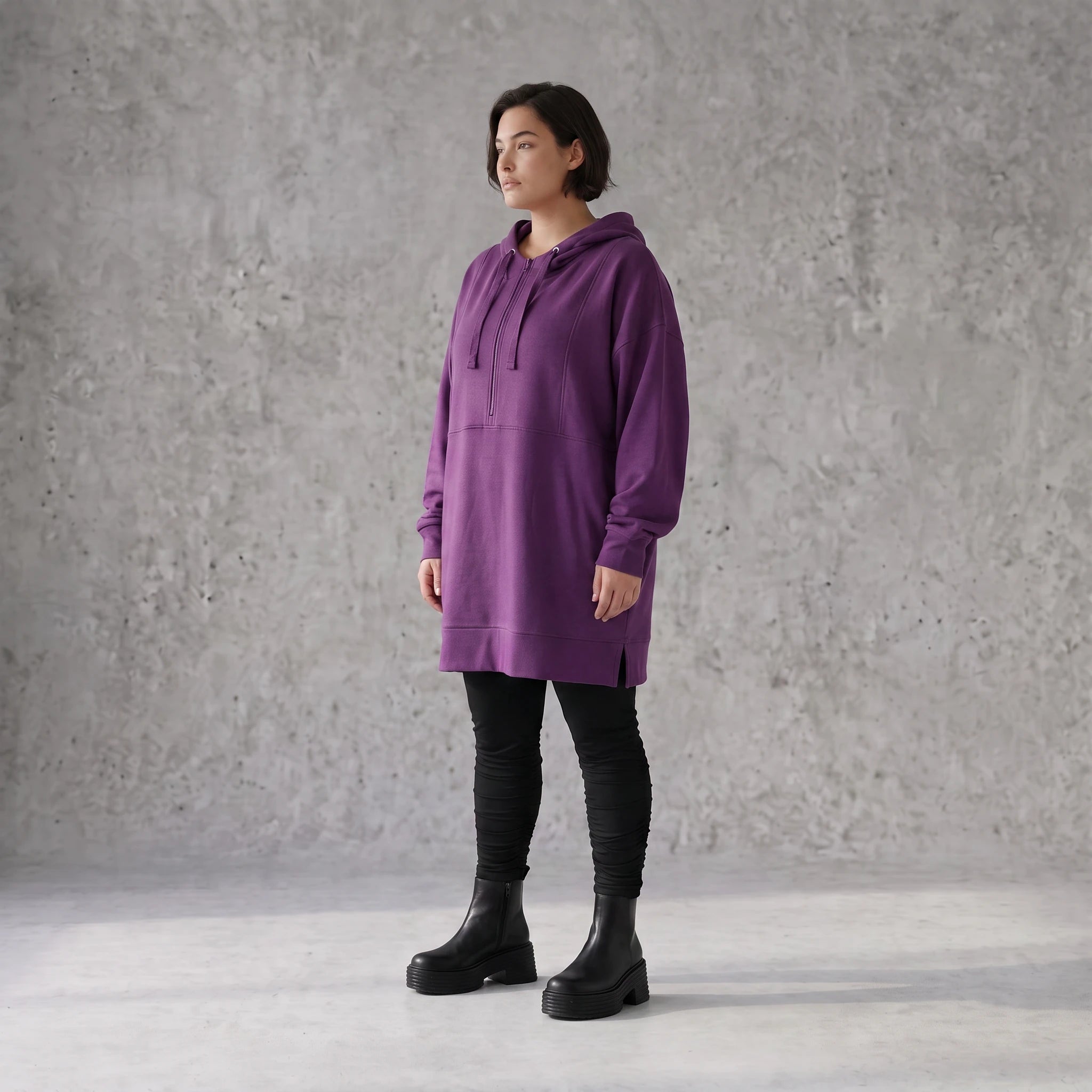 Damen Hoody Avantgarde Baumwolle Lila, gerader Schnitt, Reißverschluss, Oversize große Größen – Rafay
