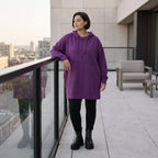 Damen Hoody Avantgarde Baumwolle Lila, gerader Schnitt, Reißverschluss, Oversize große Größen – Rafay