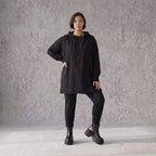 Damen Hoody Avantgarde Baumwolle Schwarz, gerader Schnitt, Reißverschluss, Oversize große Größen – Rafay
