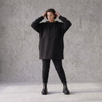 Damen Hoody Avantgarde Baumwolle Schwarz, gerader Schnitt, Reißverschluss, Oversize große Größen – Rafay