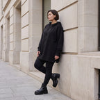 Damen Hoody Avantgarde Baumwolle Schwarz, gerader Schnitt, Reißverschluss, Oversize große Größen – Rafay