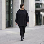Damen Hoody Avantgarde Baumwolle Schwarz, gerader Schnitt, Reißverschluss, Oversize große Größen – Rafay