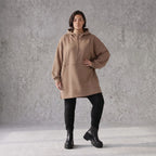 Damen Hoody Avantgarde Baumwolle Braun, gerader Schnitt, Reißverschluss, Oversize große Größen – Rafay