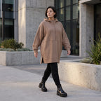 Damen Hoody Avantgarde Baumwolle Braun, gerader Schnitt, Reißverschluss, Oversize große Größen – Rafay