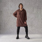 Damen Hoody Avantgarde Baumwolle Braun, gerader Schnitt, Reißverschluss, Oversize große Größen – Rafay