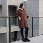 Damen Hoody Avantgarde Baumwolle Braun, gerader Schnitt, Reißverschluss, Oversize große Größen – Rafay