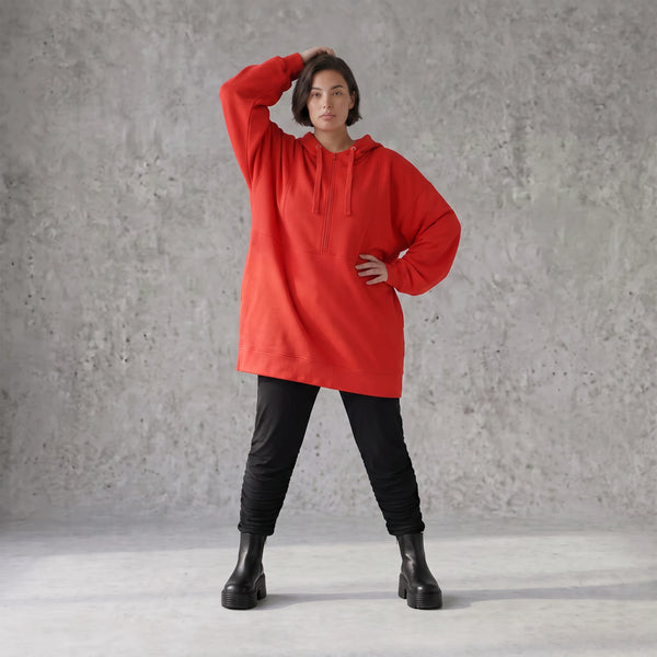 Damen Hoody Avantgarde Baumwolle Rot, gerader Schnitt, Reißverschluss, Oversize große Größen – Rafay