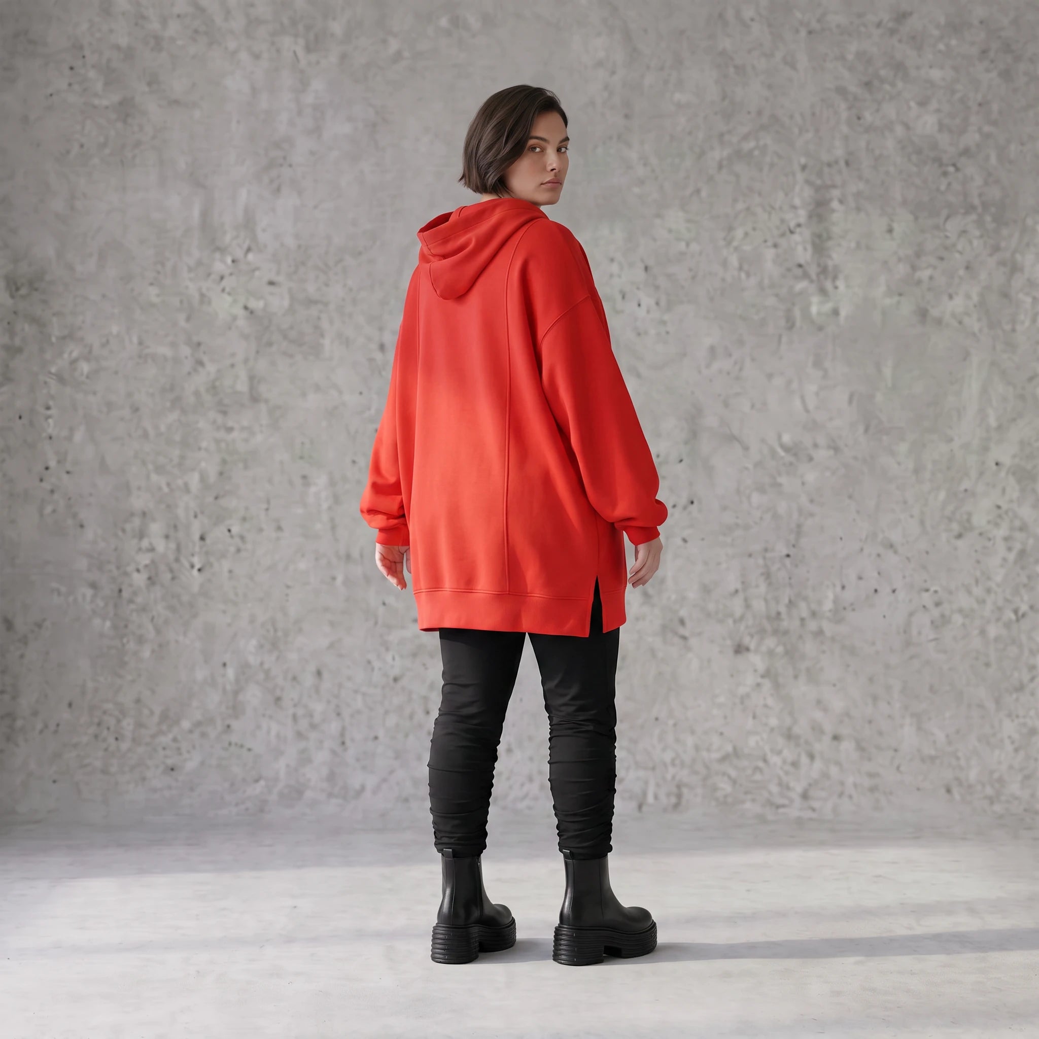 Damen Hoody Avantgarde Baumwolle Rot, gerader Schnitt, Reißverschluss, Oversize große Größen – Rafay