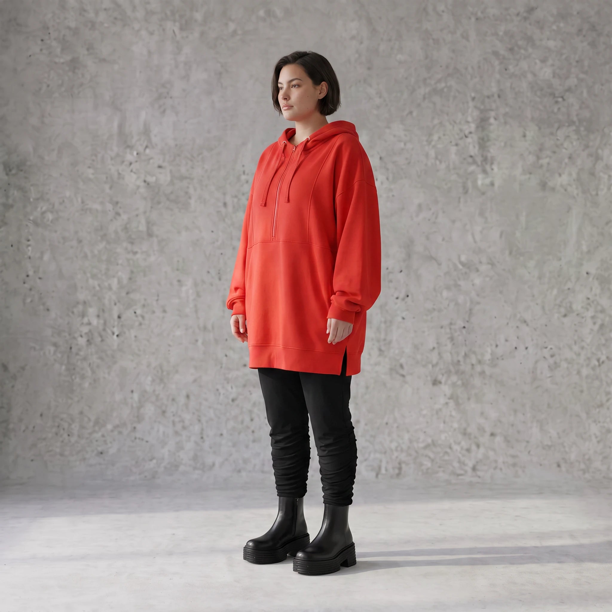 Damen Hoody Avantgarde Baumwolle Rot, gerader Schnitt, Reißverschluss, Oversize große Größen – Rafay