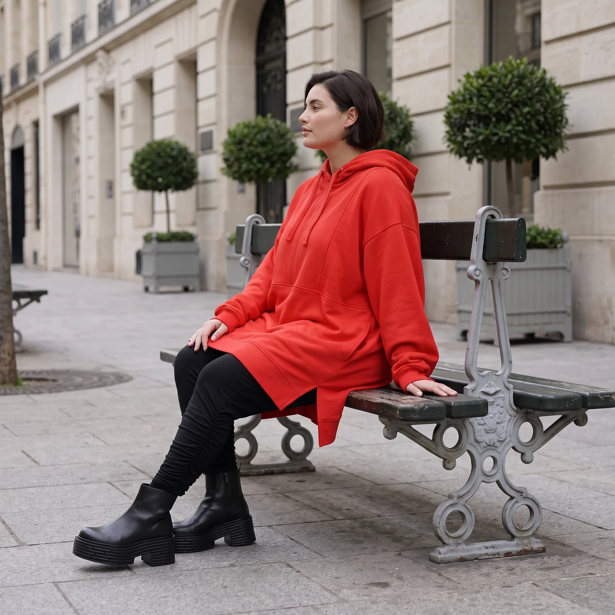 Damen Hoody Avantgarde Baumwolle Rot, gerader Schnitt, Reißverschluss, Oversize große Größen – Rafay