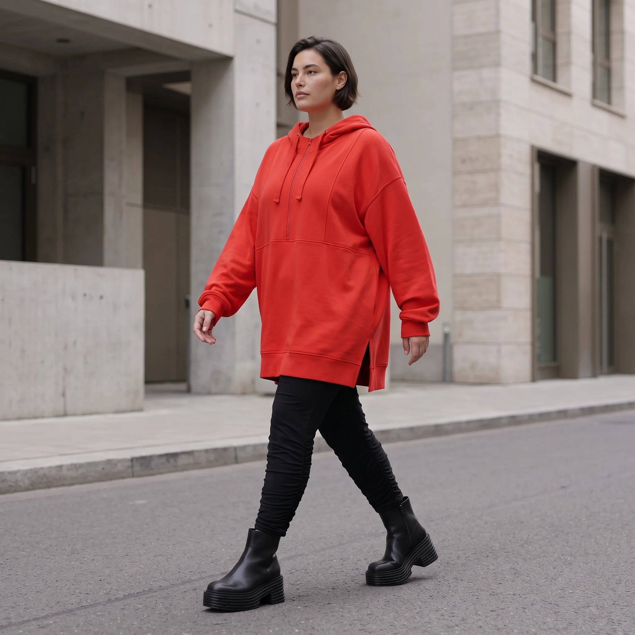 Damen Hoody Avantgarde Baumwolle Rot, gerader Schnitt, Reißverschluss, Oversize große Größen – Rafay