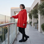 Damen Hoody Avantgarde Baumwolle Rot, gerader Schnitt, Reißverschluss, Oversize große Größen – Rafay
