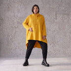 Damen Shirt Avantgarde Baumwolle Senfgelb, Vokuhila-Form, Kapuze, Oversize große Größen – Rafay
