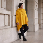 Damen Shirt Avantgarde Baumwolle Senfgelb, Vokuhila-Form, Kapuze, Oversize große Größen – Rafay