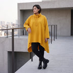 Damen Shirt Avantgarde Baumwolle Senfgelb, Vokuhila-Form, Kapuze, Oversize große Größen – Rafay