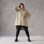 Damen Shirt Avantgarde Baumwolle Beige, Vokuhila-Schnitt, Kapuze, Oversize große Größen – Rafay
