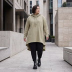 Damen Shirt Avantgarde Baumwolle Beige, Vokuhila-Schnitt, Kapuze, Oversize große Größen – Rafay