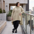 Damen Shirt Avantgarde Baumwolle Beige, Vokuhila-Schnitt, Kapuze, Oversize große Größen – Rafay