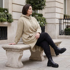 Damen Shirt Avantgarde Baumwolle Beige, Vokuhila-Schnitt, Kapuze, Oversize große Größen – Rafay