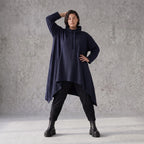 Damen Shirt Avantgarde Baumwolle Dunkelblau, Vokuhila-Schnitt, Kapuze, Oversize große Größen – Rafay