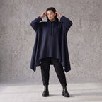 Damen Shirt Avantgarde Baumwolle Dunkelblau, Vokuhila-Schnitt, Kapuze, Oversize große Größen – Rafay