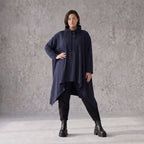 Damen Shirt Avantgarde Baumwolle Dunkelblau, Vokuhila-Schnitt, Kapuze, Oversize große Größen – Rafay